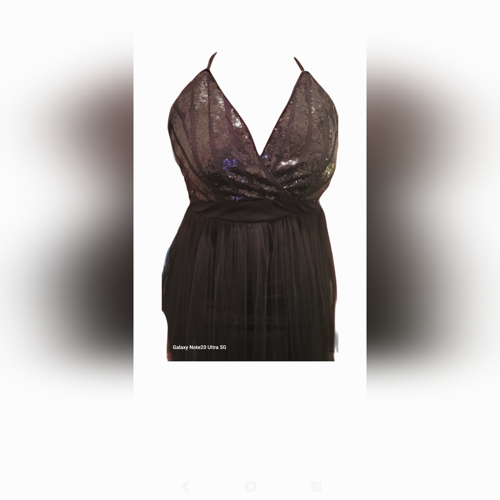 Blashe Long Black Dress with Sequin Top Sheer Bottom